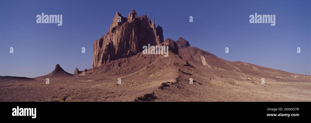 Scenery with Shiprock rock formation, San Juan County, New Mexico, USA Stock Photo