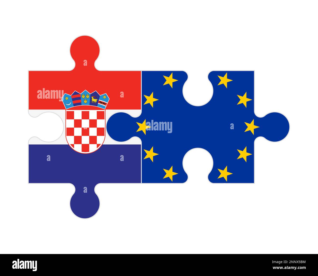 Connected puzzle of flags of Croatia and European Union, vector Stock Vector