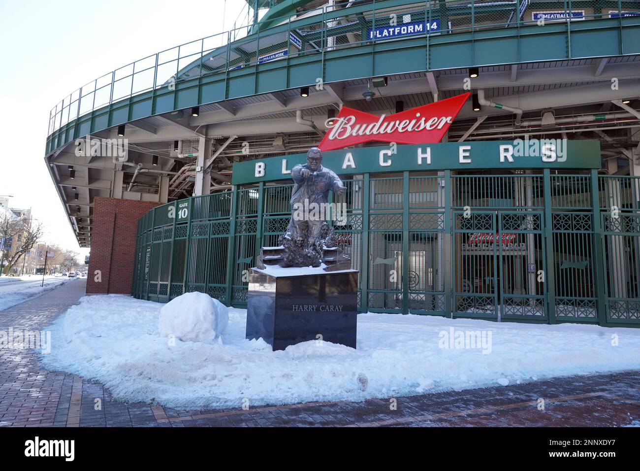 A statue of public address announcer Harry Caray at Wrigley Field