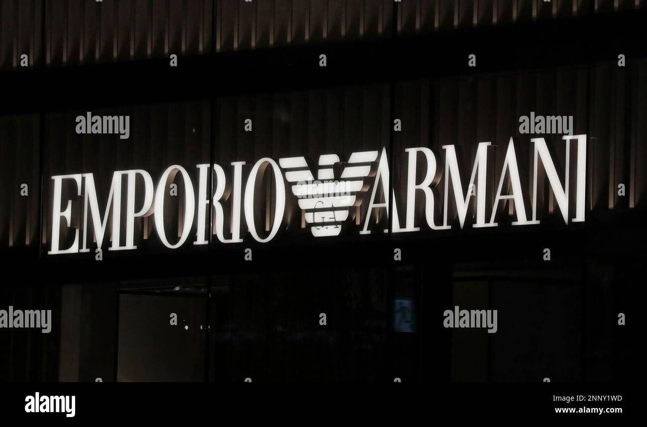 The logo of EMPORIO ARMANI is seen at Ginza district in Chuo Ward Tokyo on November 23 2020. Giorgio Armani S.p.A. is an Italian luxury fashion house founded by Giorgio Armani which
