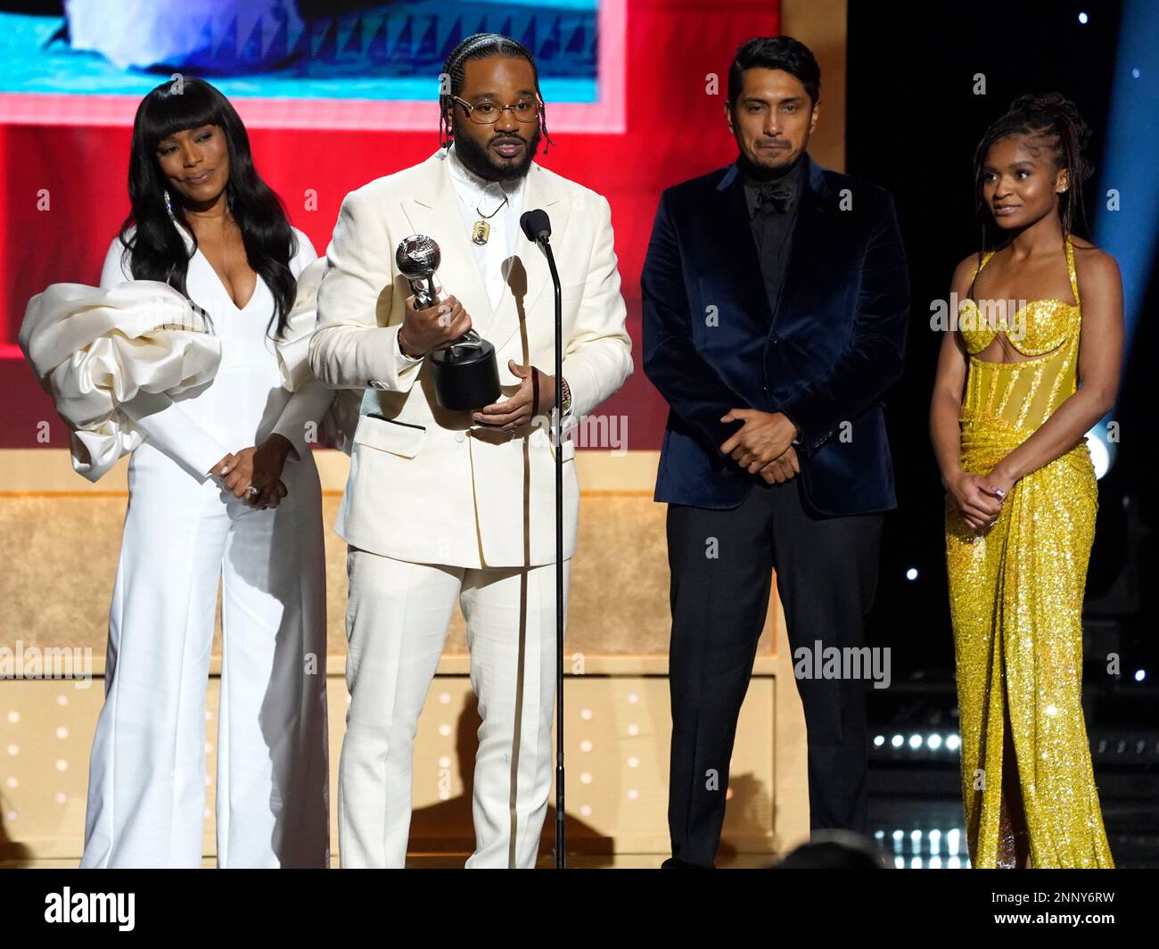 Angela Bassett, from left, Ryan Coogler, Tenoch Huerta, and Dominique