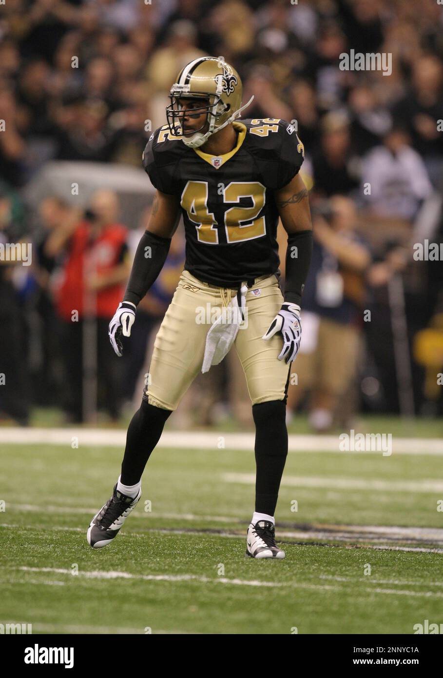 16 January 2010: New Orleans Saints safety Darren Sharper (42) in pass  coverage during a 45-14 win by the New Orleans Saints over the Arizona  Cardinals in a 2010 NFC Divisional Playoff
