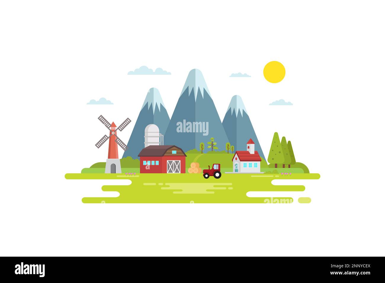 illustration of agriculture and plantation, the concept of flat style design in the village Stock Vector