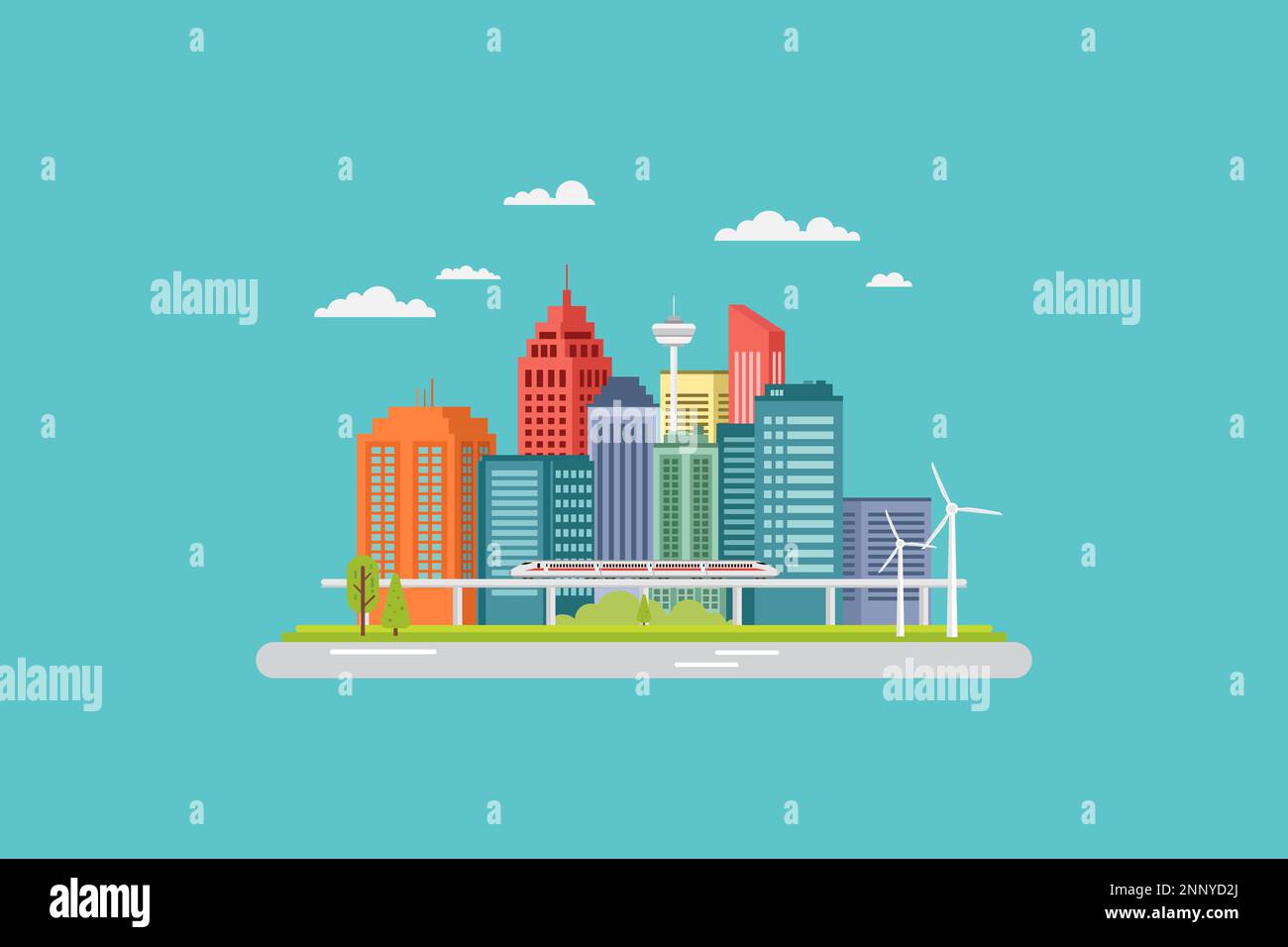 flat design modern urban city with skyscrapers and smart transportation ...