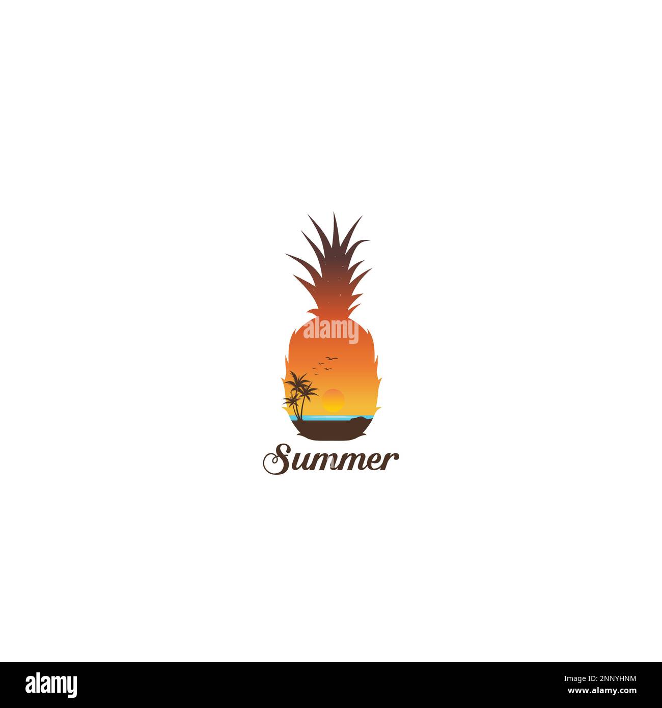 pineapple fruit logo summer theme flat design concept Stock Vector