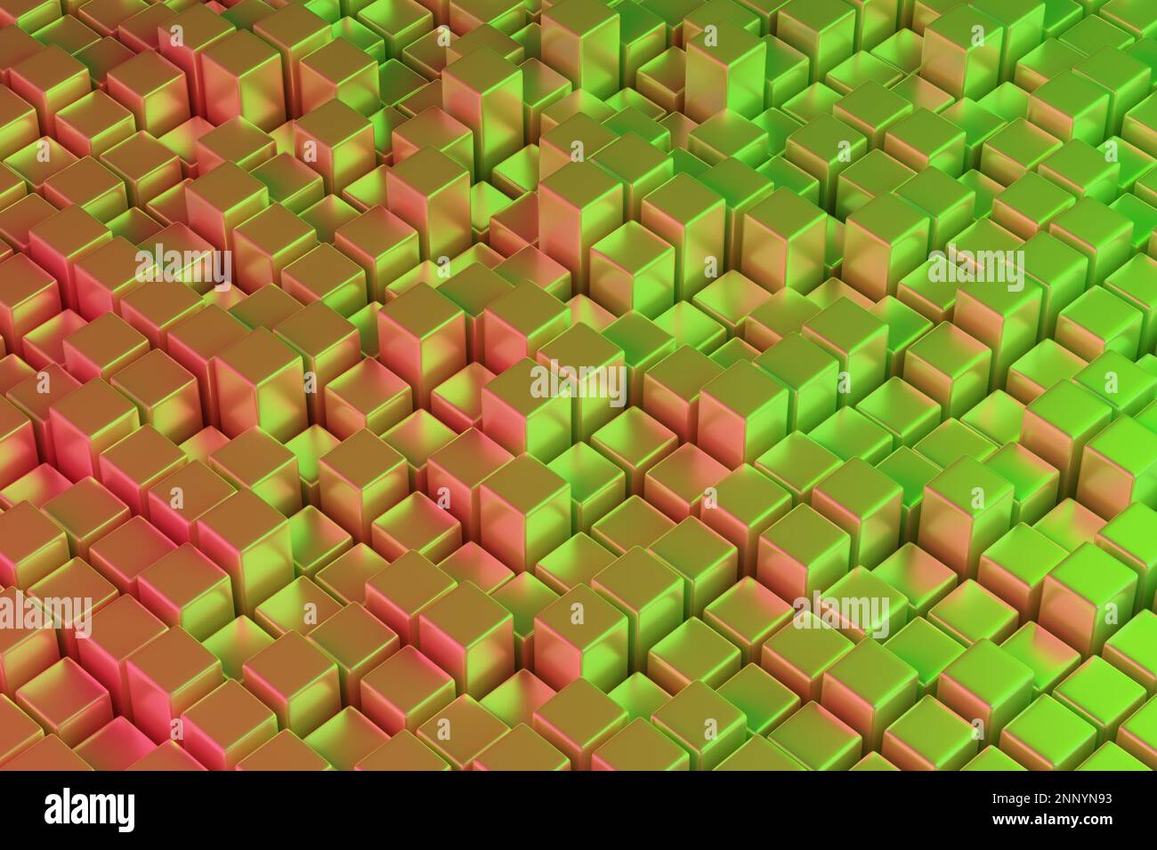 Red and green quadrangular prisms isometric abstract background 3d