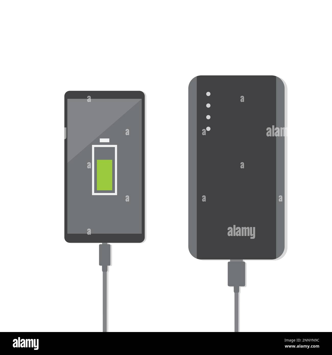 charging smart phones with a power bank Stock Vector