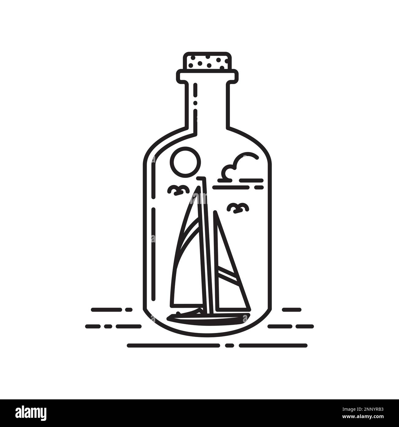 monoline design of sailing ship in bottle vector illustration Stock Vector