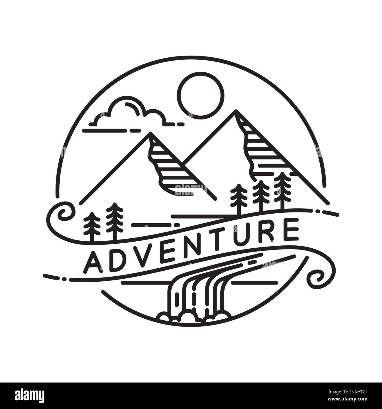 Monoline Mountain Outdoor Badge Logo Design Vector Template Stock Vector
