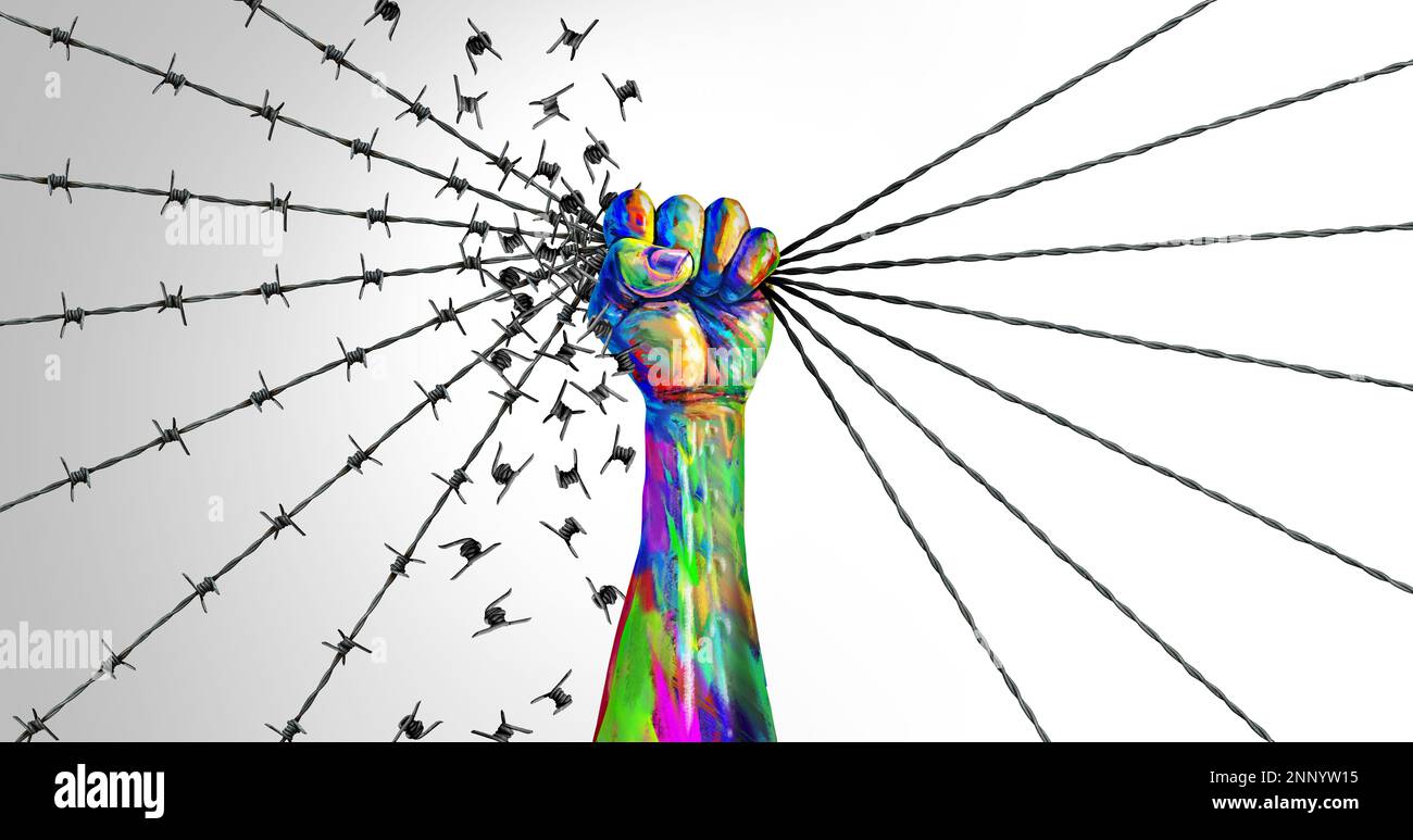 Social liberation and justice or freedom symbol as a fist of diversity for powerful nonviolent resistance as an icon of power and liberty Stock Photo