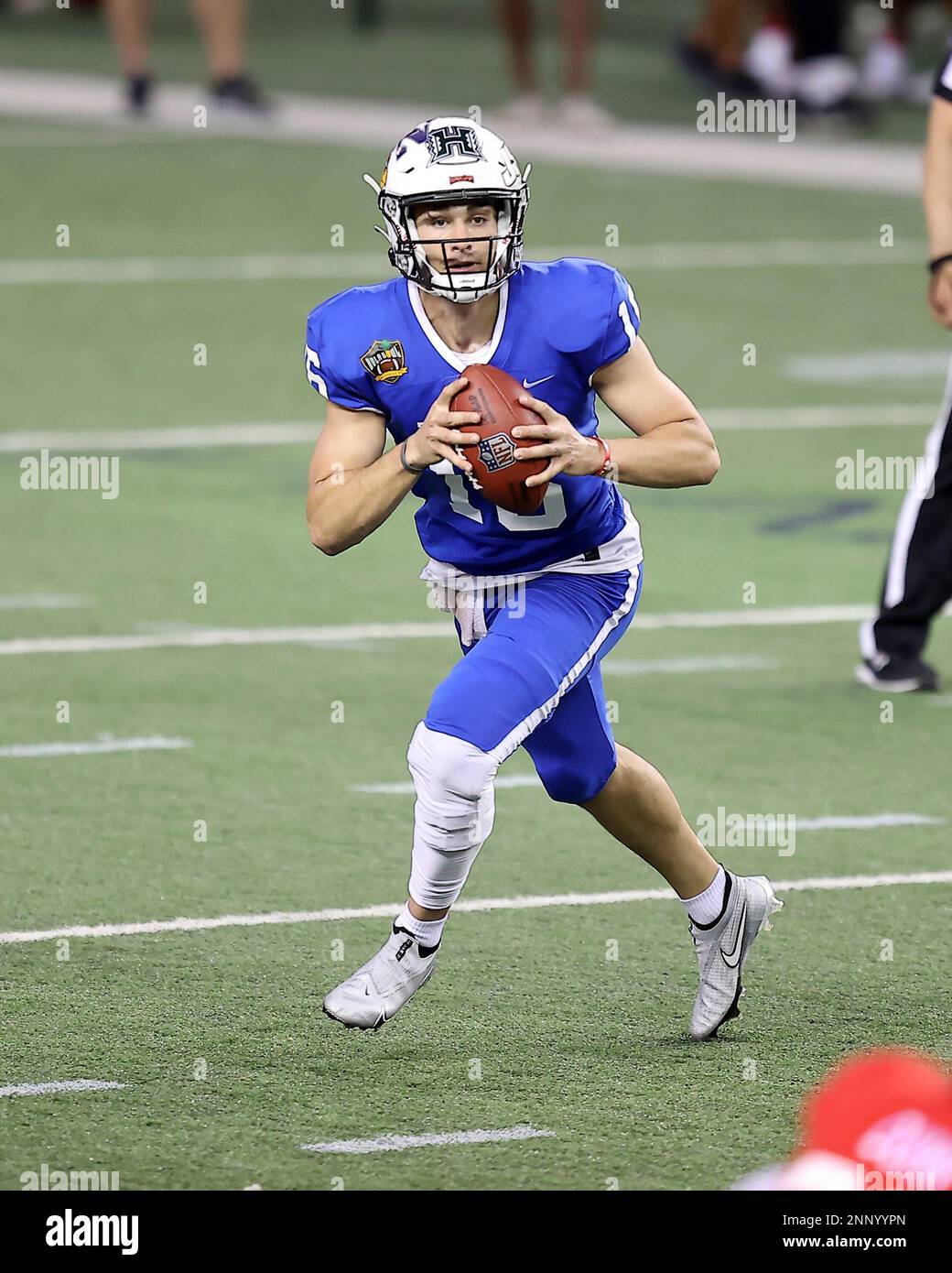 January 31, 2021 - Illinois State Redbirds quarterback Brady Davis #16  looks for a receiver downfield during the Hula Bowl at Aloha Stadium in  Honolulu , HI - Andrew Lee/CSM(Credit Image: ©