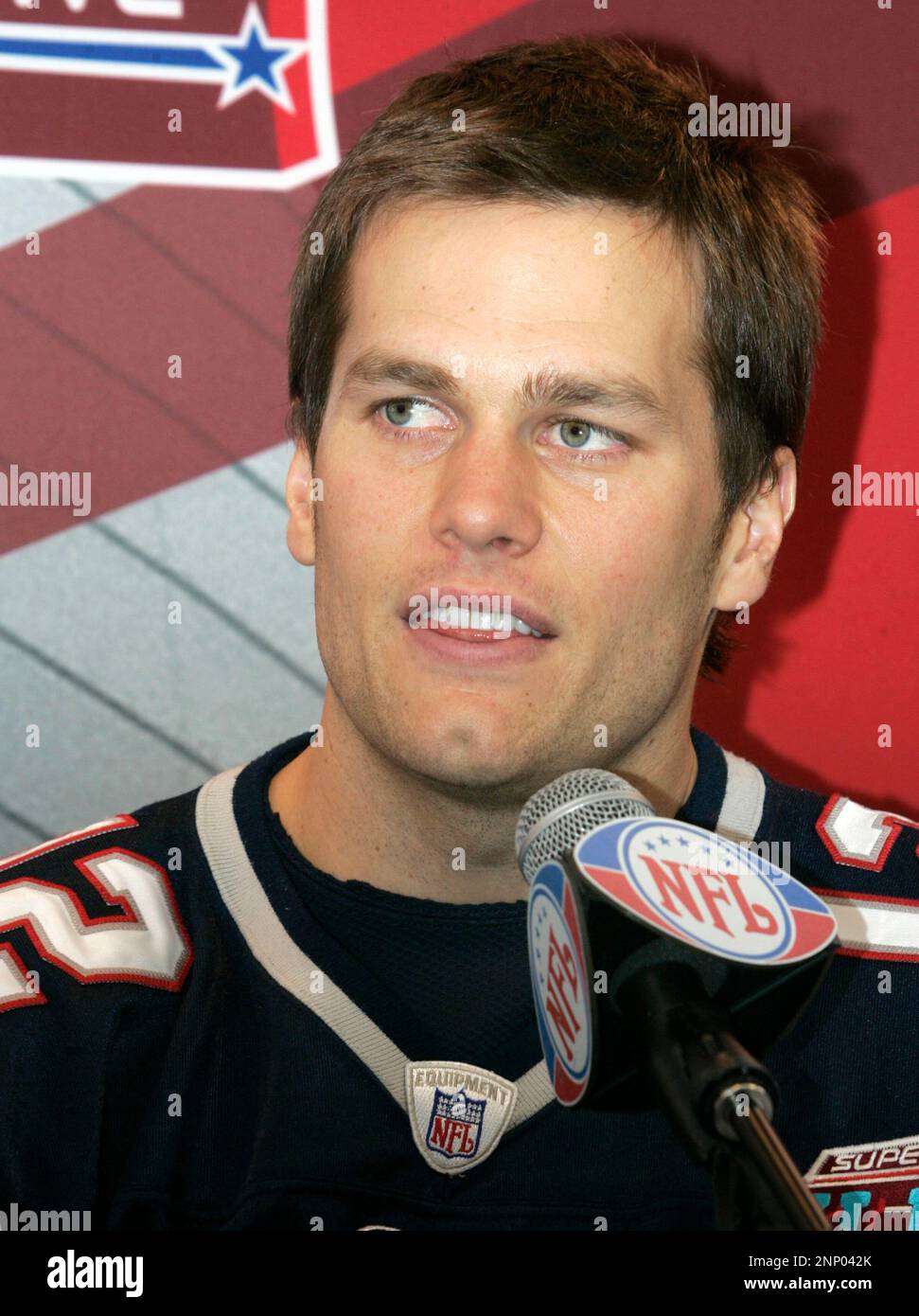29 January 2008: Tom Brady of the New England Patriots during the 2008  Super Bowl Media Day at the University of Phoenix Stadium in Glendale,  Arizona. (Icon Sportswire via AP Images Stock Photo - Alamy