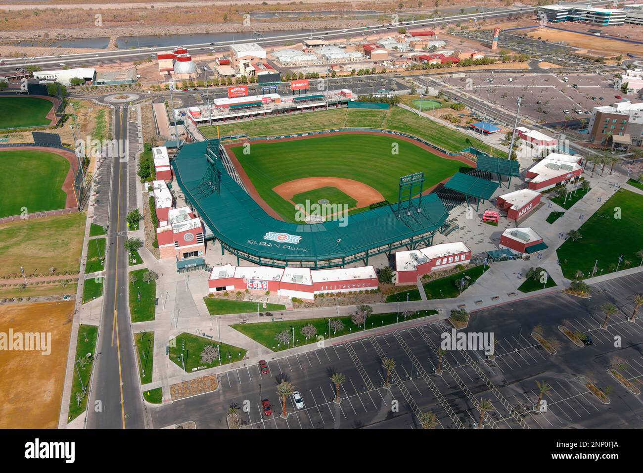 An aerial view of Sloan Park, Tuesday, Jan. 26, 2021, in Mesa, Ariz