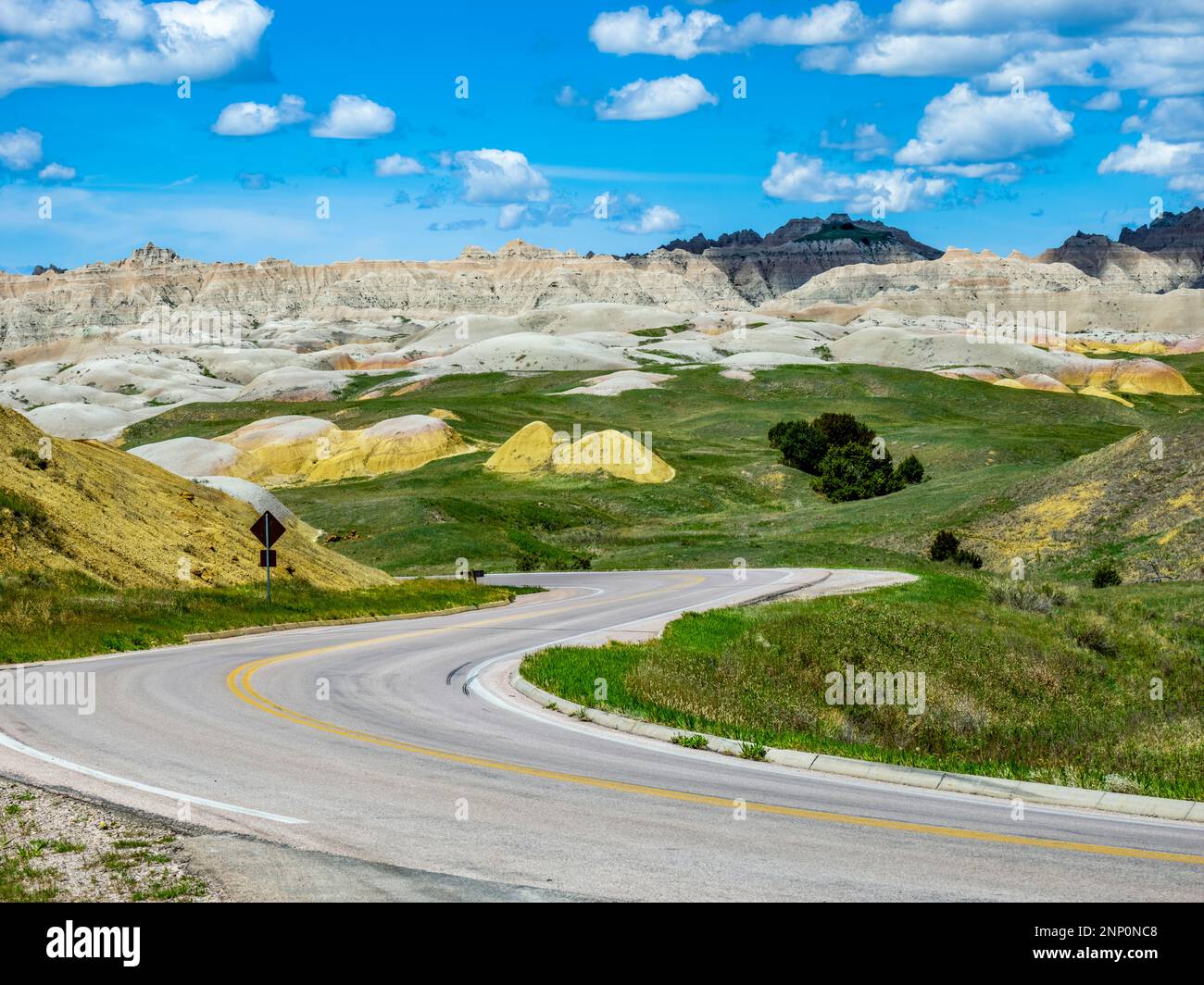 Landscape with Badlands Loop Road in Badlands National Park, South Dakota, USA Stock Photo