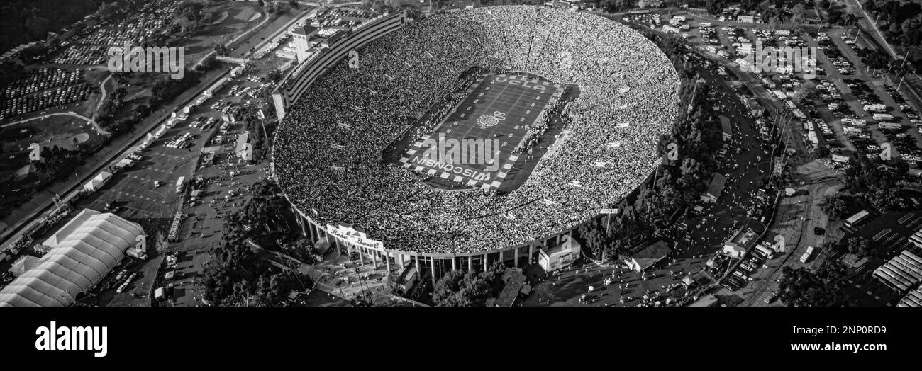 Aerial view of match on football stadium, Rose Bowl Stadium, Pasadena, Los Angeles County, California, USA Stock Photo