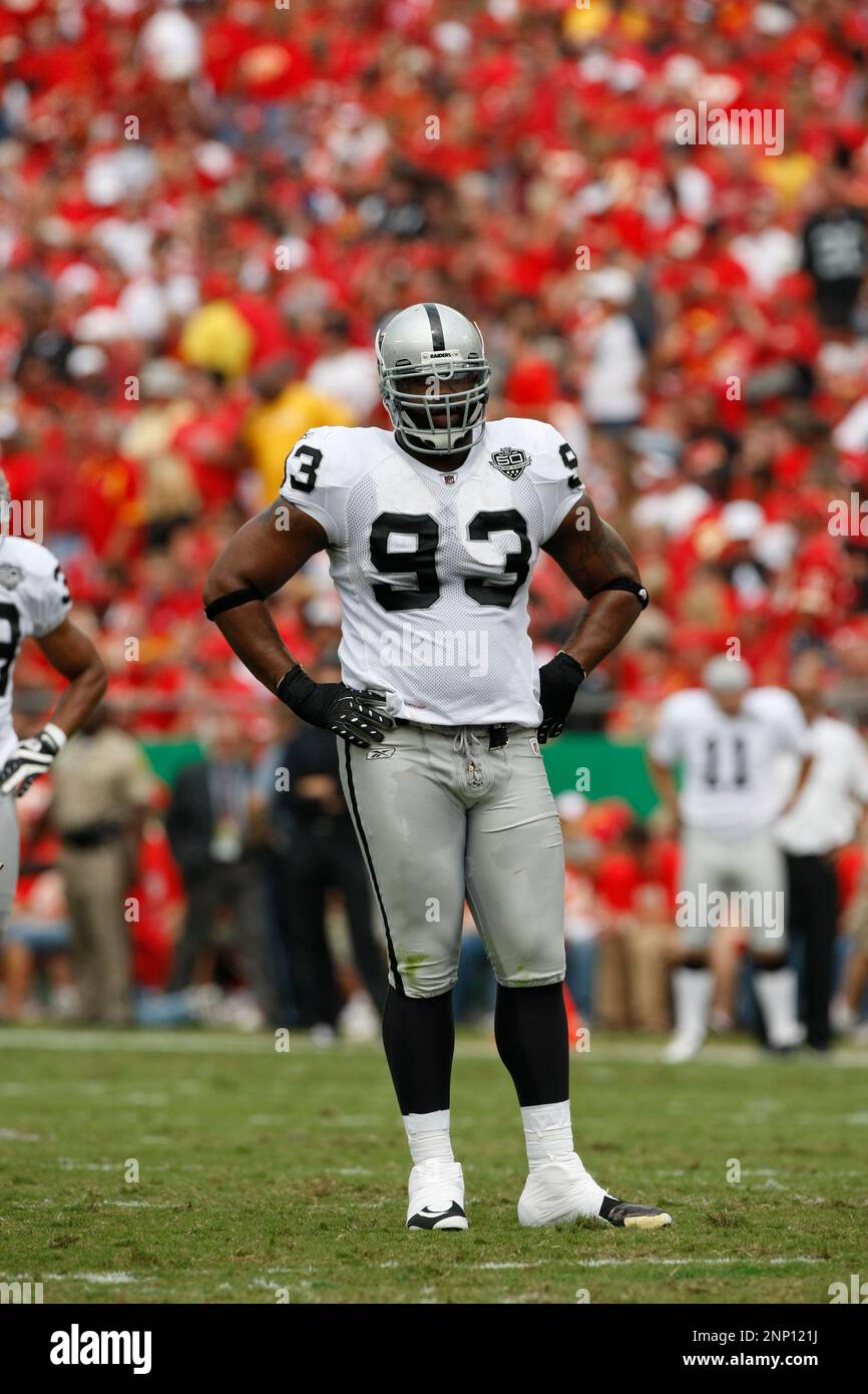 20 September 2009: Raiders defensive lineman Tommy Kelly during a break ...
