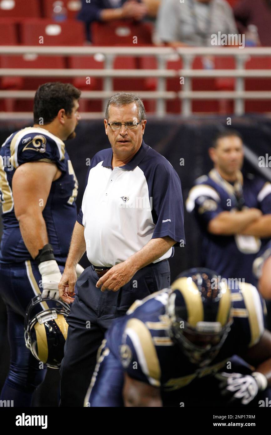 17 October 2010: Rams offensive line coach Steve Loney watches his ...