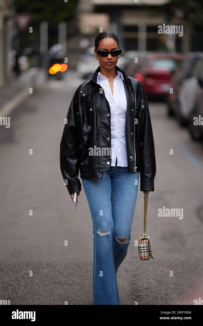 Guest outside Sunnei fashion show during the Milan Fashion Week