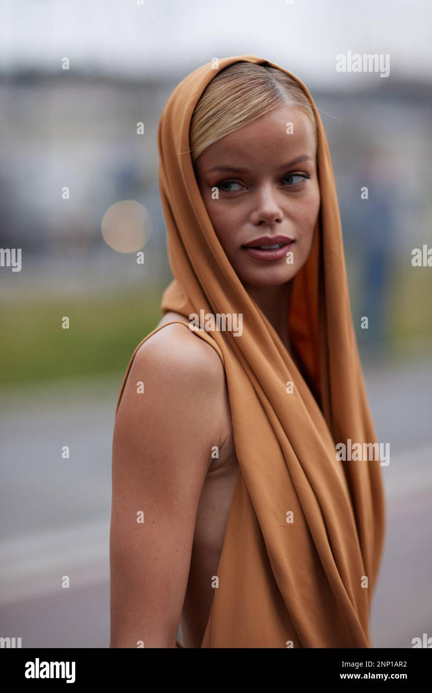 Frida Aasen outside Alberta Ferretti fashion show during the Milan
