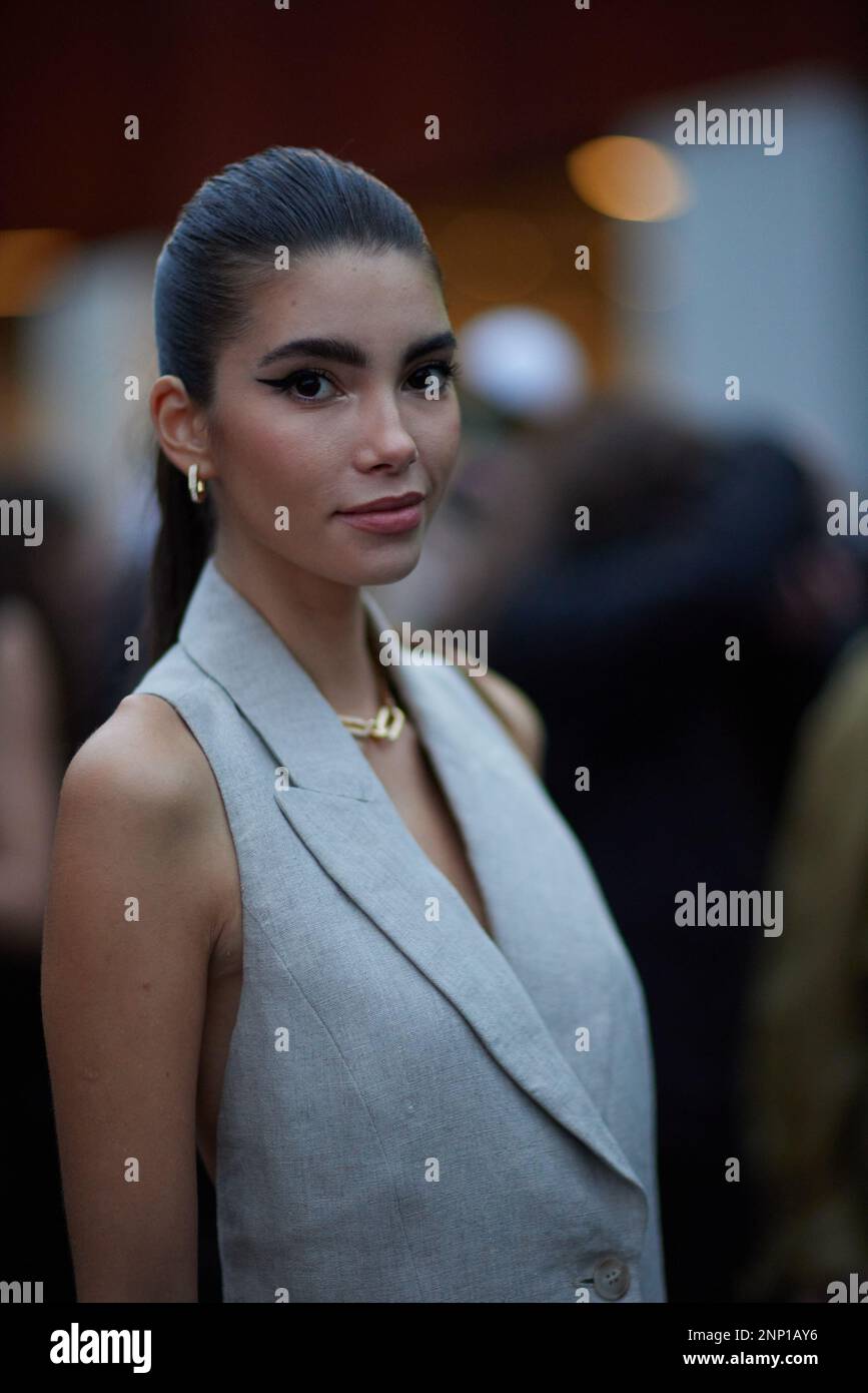 Cindy Mello outside Alberta Ferretti fashion show during the Milan ...