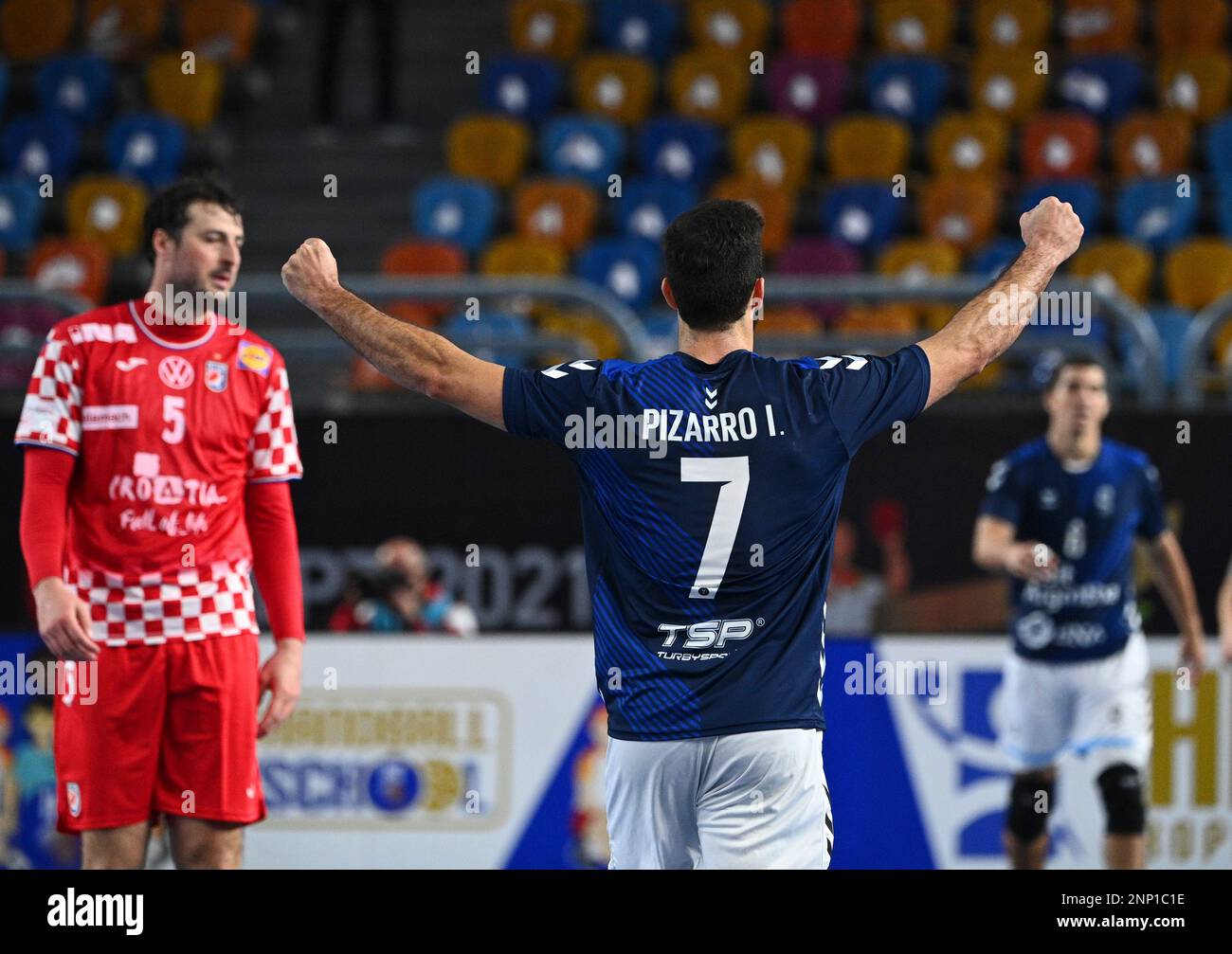 Argentina's Ignacio Pizarro celebrates during the World Handball