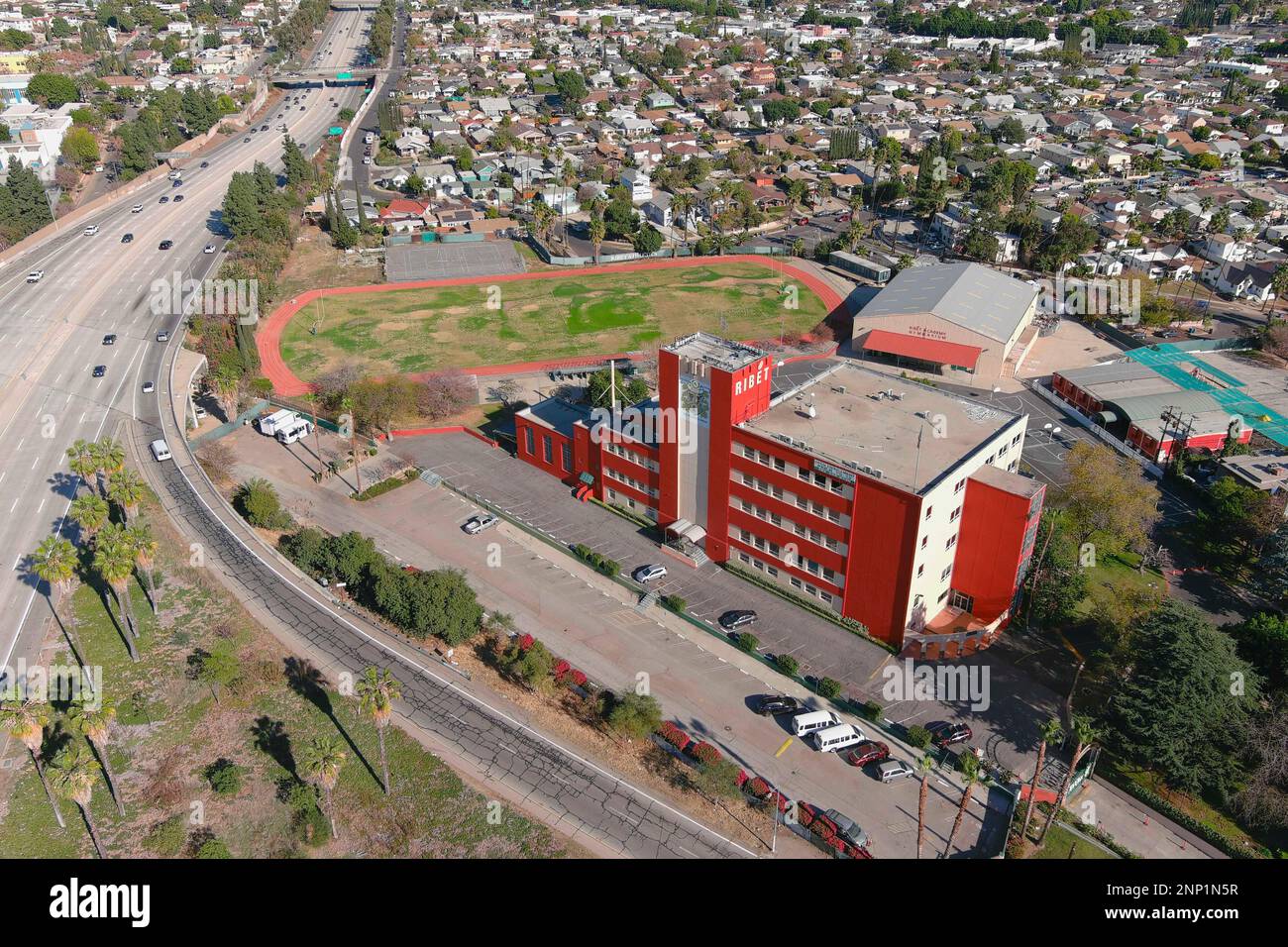 An aerial view of Ribet Academy College Preparatory School and track
