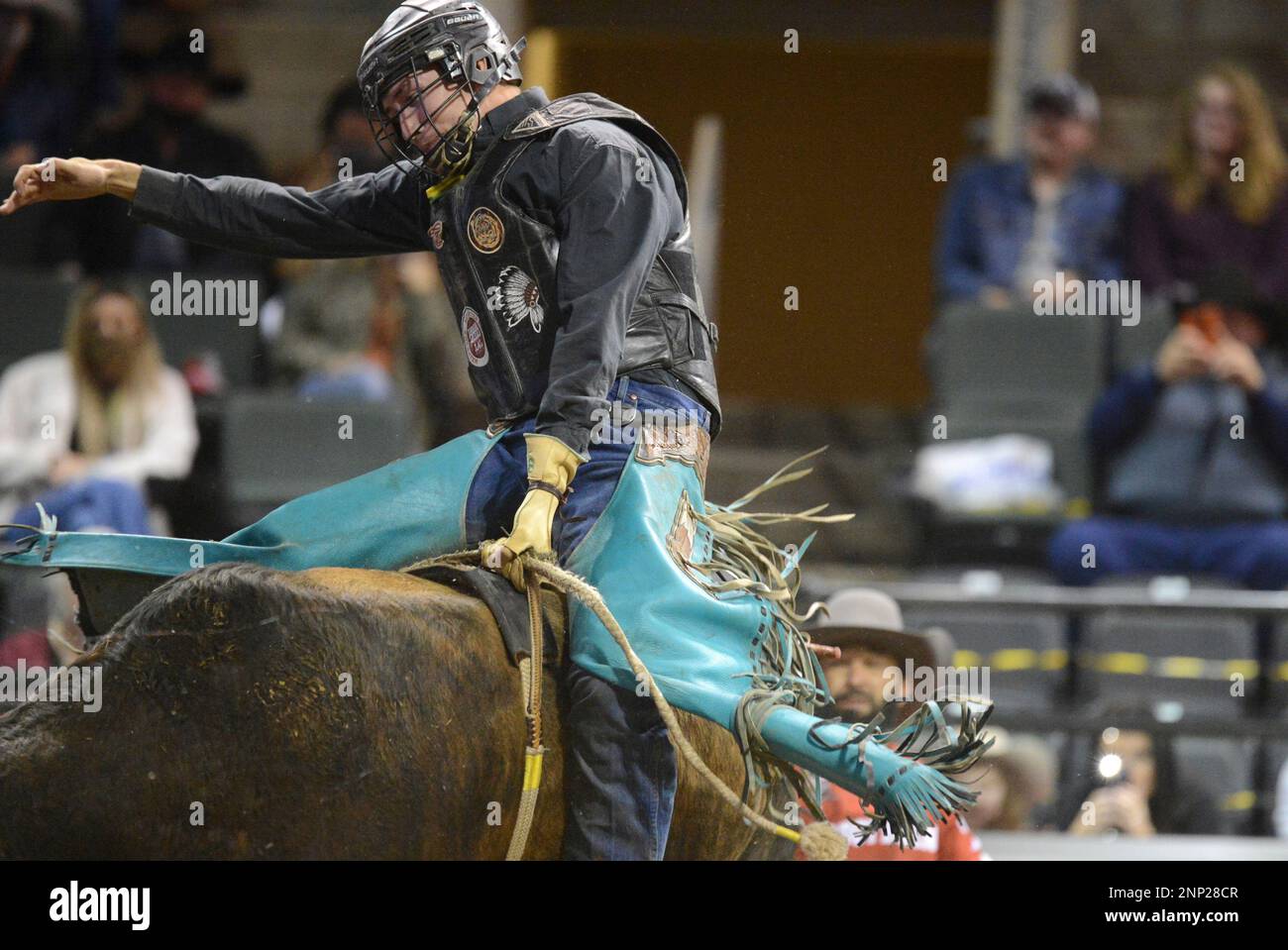 CEDAR PARK, TX - JANUARY 16: Lucas Fideles Souza rides Kangaroo during the  Professional Bull Riders Tour Cedar Park Chute Out on January 16, 2021 at  the H-E-B Center in Cedar Park