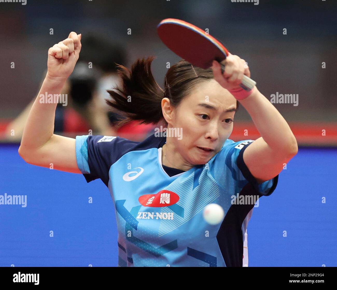 Japanese table tennis player Kasumi Ishikawa hits a ball during the