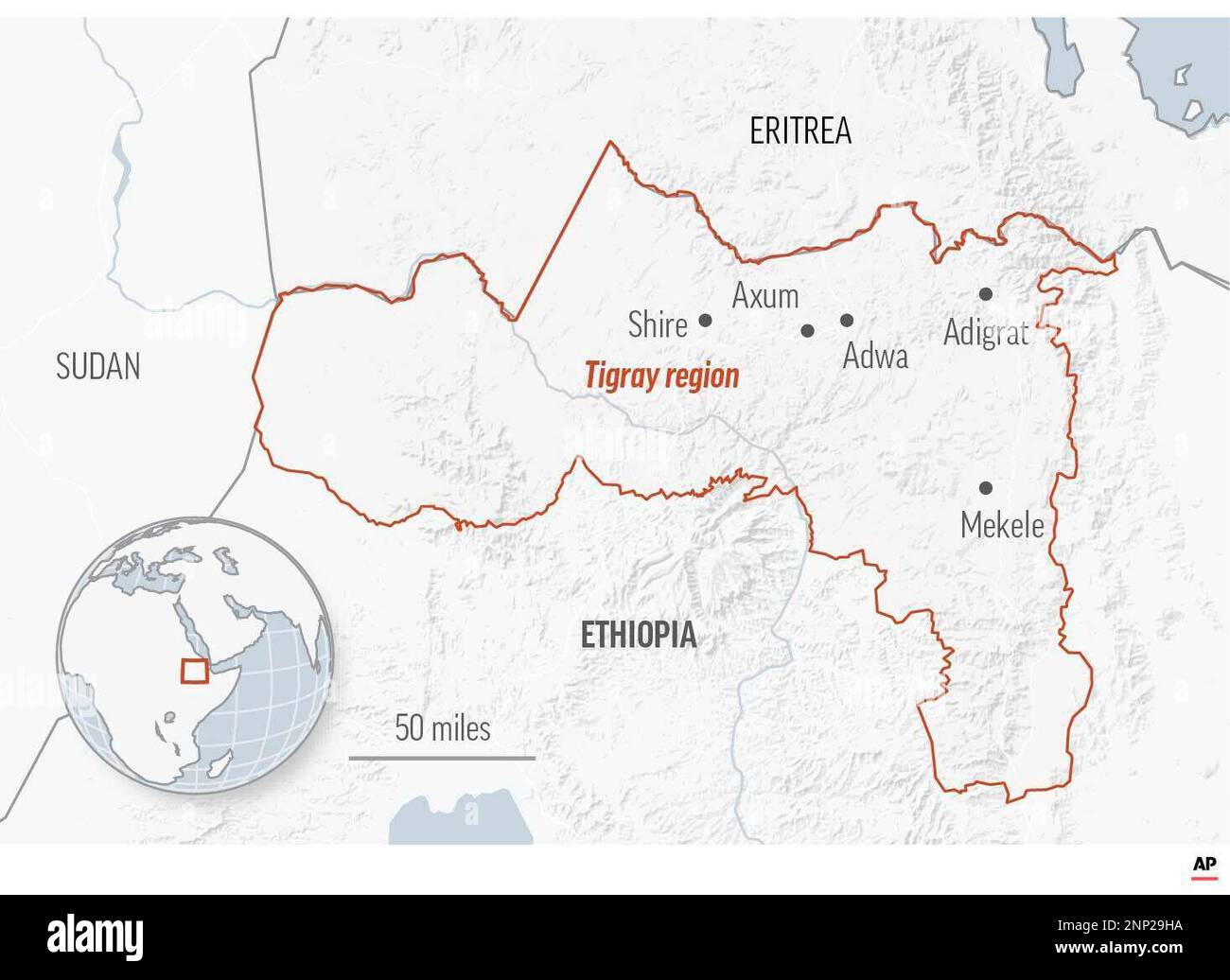 Map of the Tigray region in Ethiopia. More than 4.5 million people, or