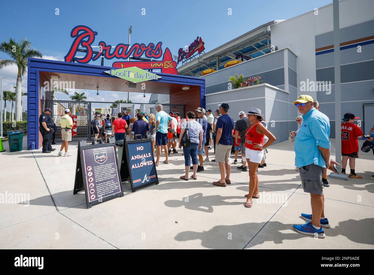 North Port FL USA: A general view of the stadium prior to an MLB spring training game between the Atlanta Braves and the Boston Red Sox at CoolToday P Stock Photo
