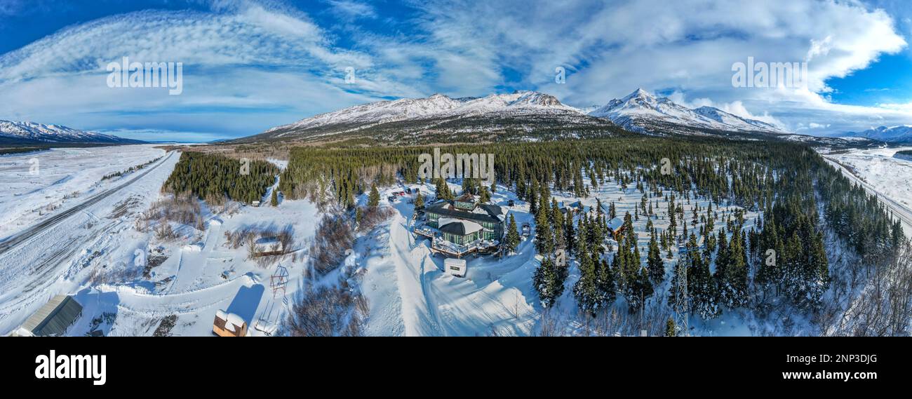The Lodge at Black Rapids, Delta Junction, Alaska Range, Fairbanks, Alaska, USA Stock Photo