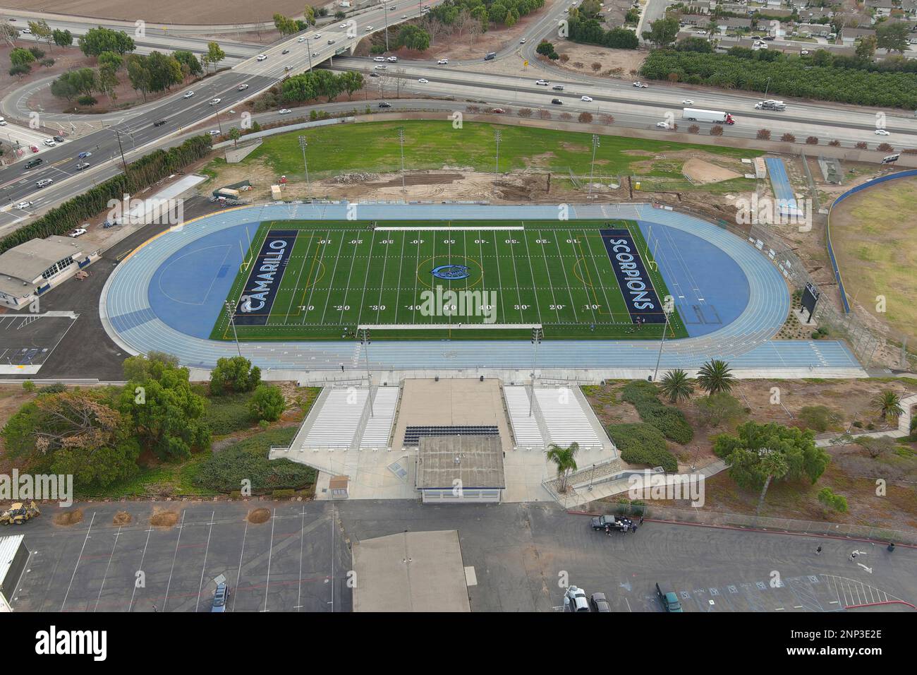 An aerial view of Adolfo Camarillo High School track and football field ...