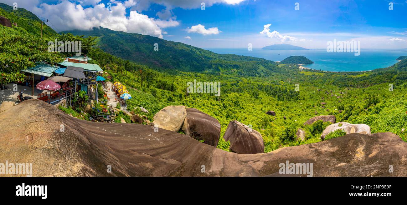 Valley and Sea Coastline, Hai Van Pass, Da Nang, Vietnam Stock Photo