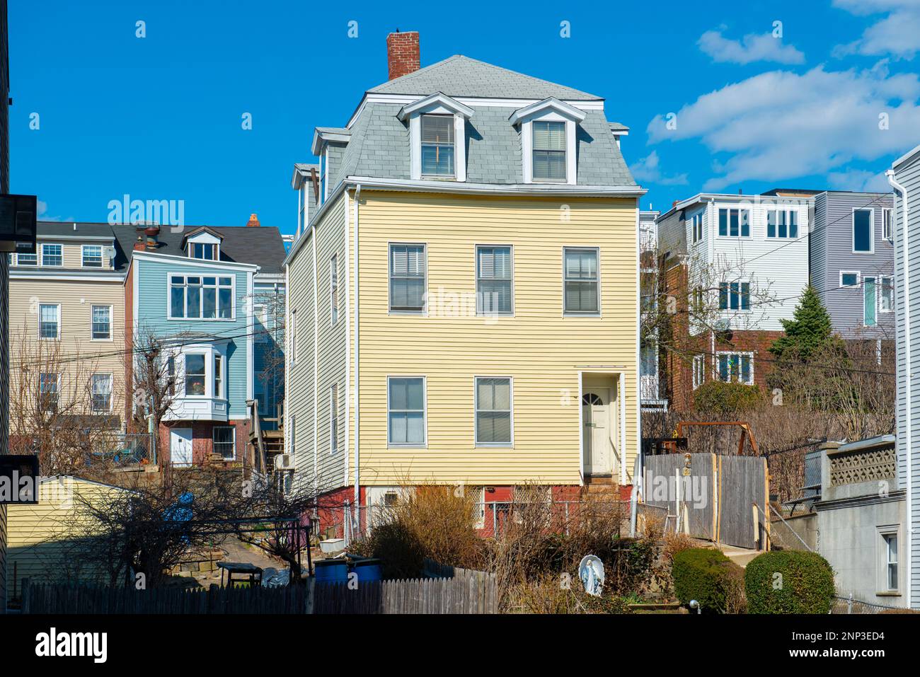 Historic residential building at 132 Marginal Street in historic East Boston community, Boston, Massachusetts MA, USA. Stock Photo
