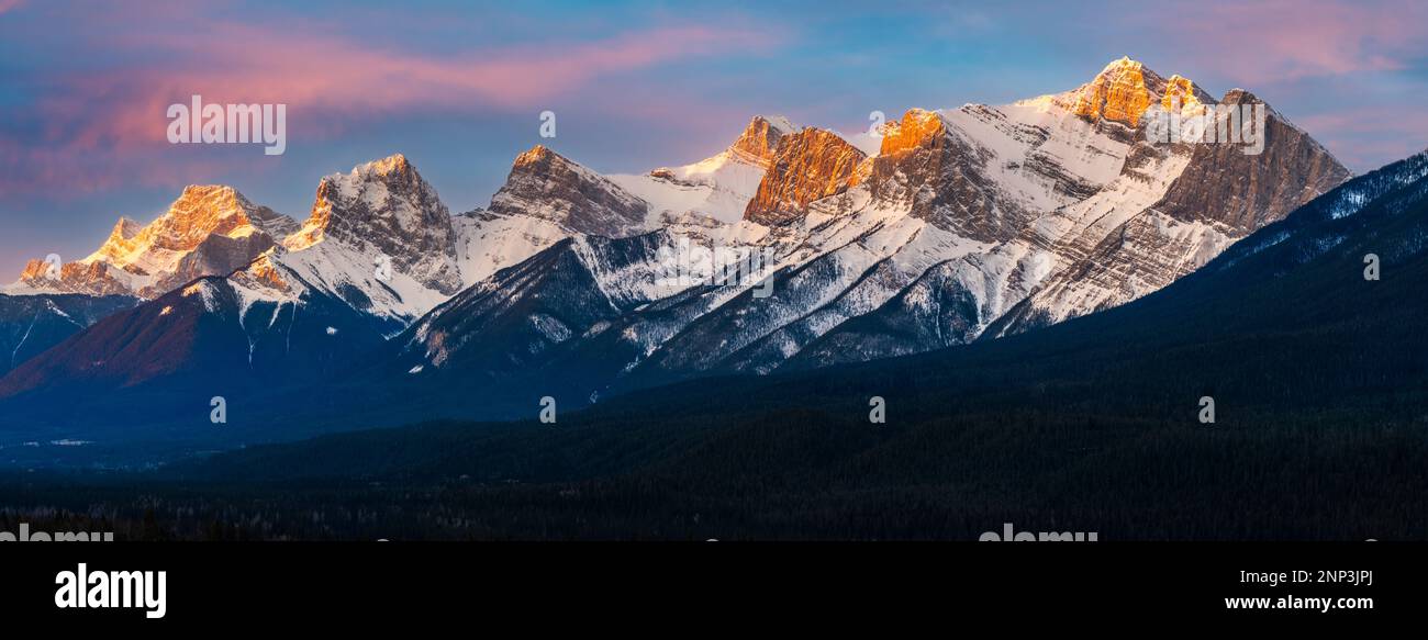 Snow Covered Rocky Mountains, Canmore, Alberta, Canada Stock Photo