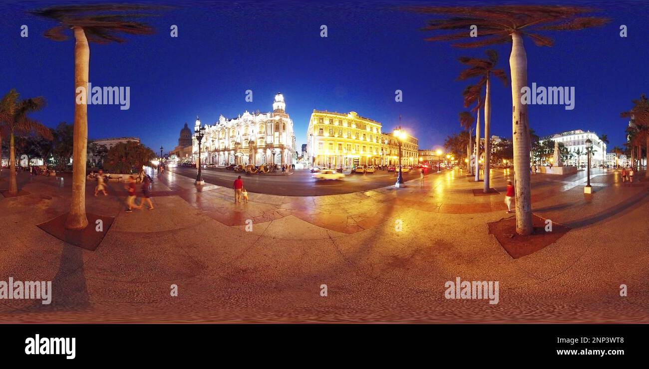 Night with lights, The Gran Teatro, Havana, Cuba Stock Photo