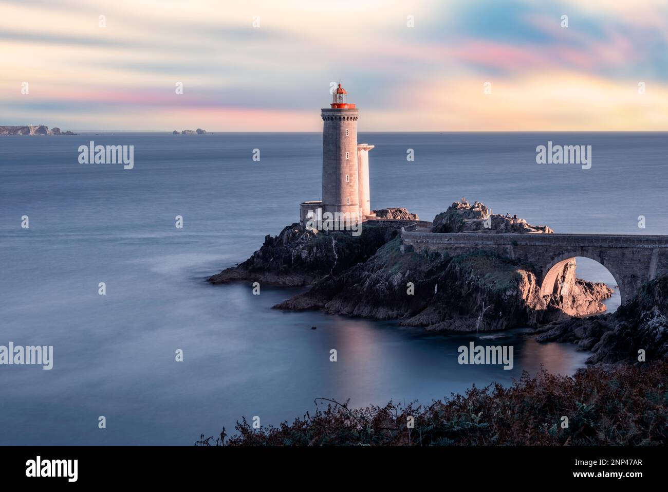 Petit Minou Lighthouse in the French Brittany at sunset Stock Photo