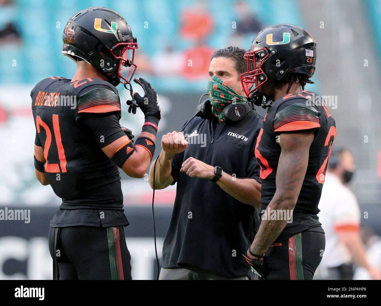 FILE - In this Dec. 12, 2020, file photo, Miami coach Manny Diaz talks ...