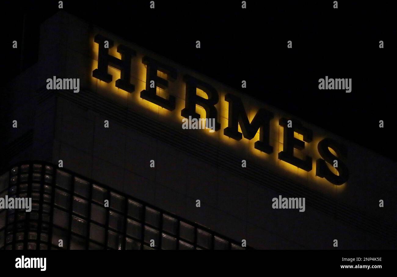 A view of a French high fashion luxury goods manufacturer Hermes logo Stock  Photo - Alamy