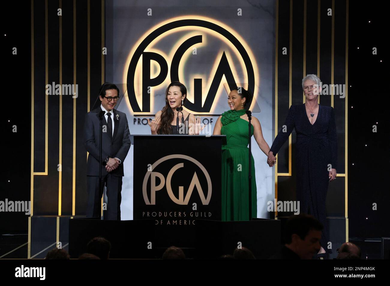 Ke Huy Quan, from left, Michelle Yeoh, Stephanie Hsu and Jamie Lee