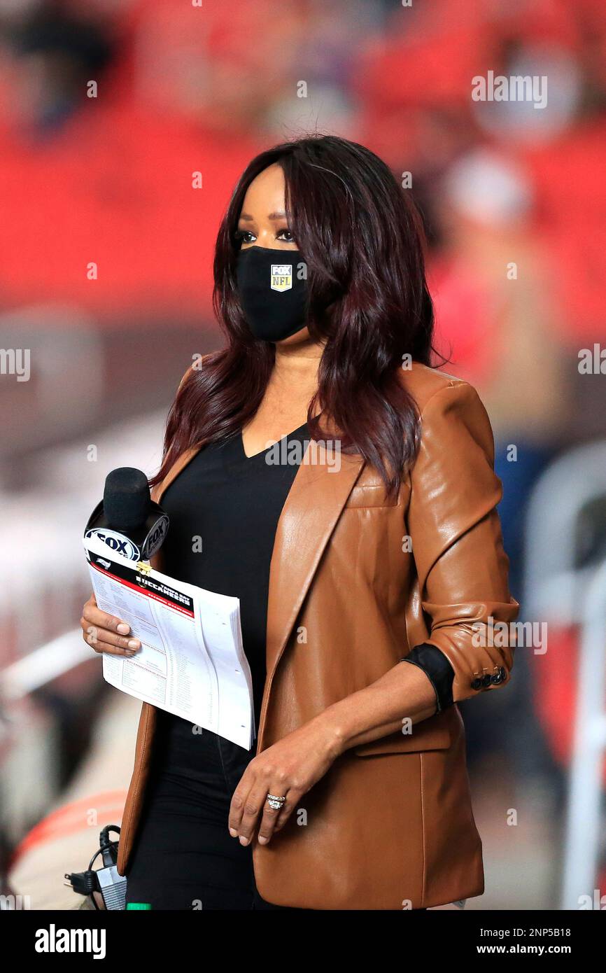 ATLANTA, GA - DECEMBER 20: Fox TV reporter Pam Oliver during the Week 15  NFL game between the Atlanta Falcons and the Tampa Bay Buccaneers on  December 20, 2020 at Mercedes-Benz Stadium