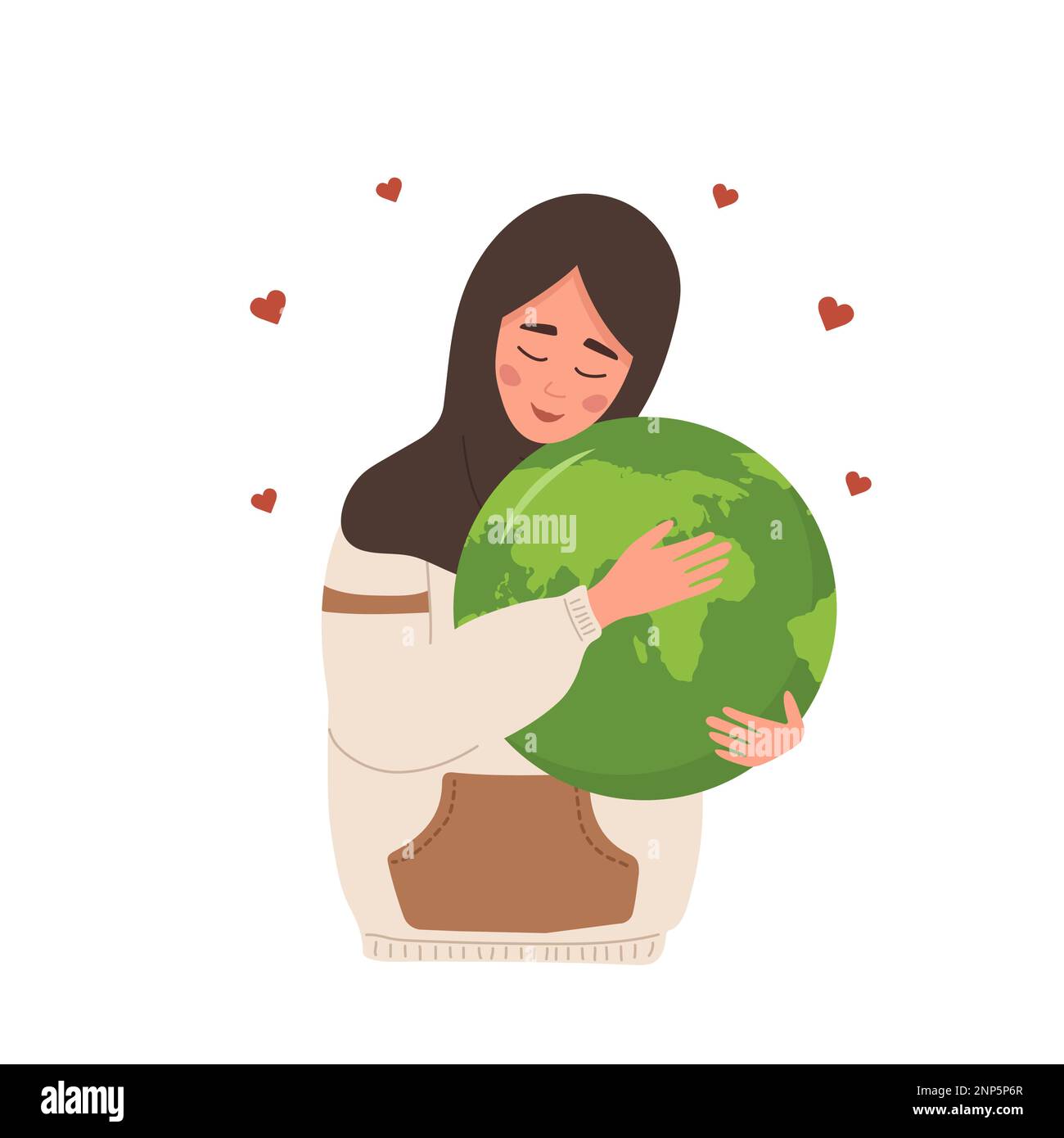 Mother Earth day. Smiling arabian girl expresses love to Caring