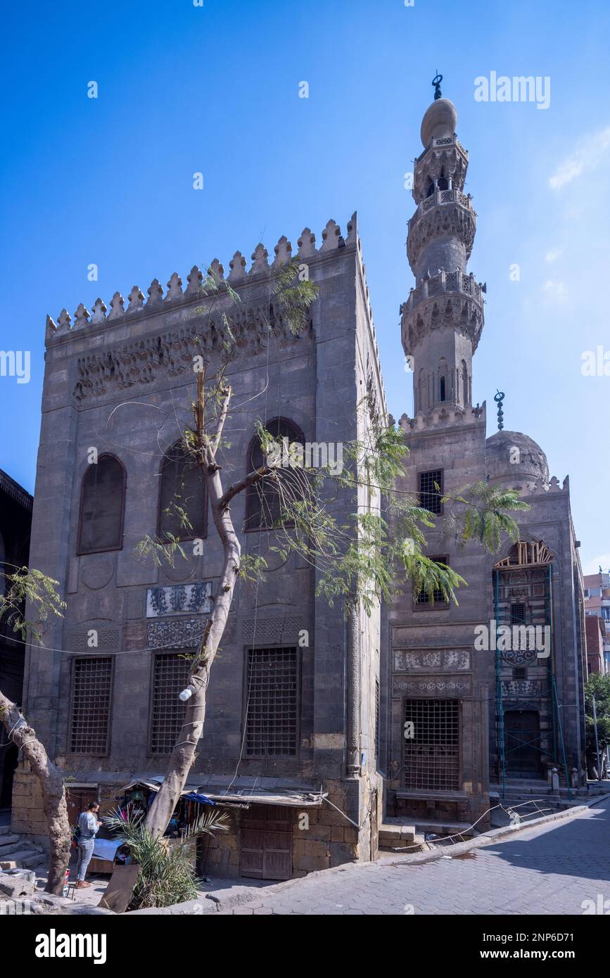 entrance facade, Complex of Qijmas al-Ishaqi, 1482, Cairo, Egypt Stock Photo