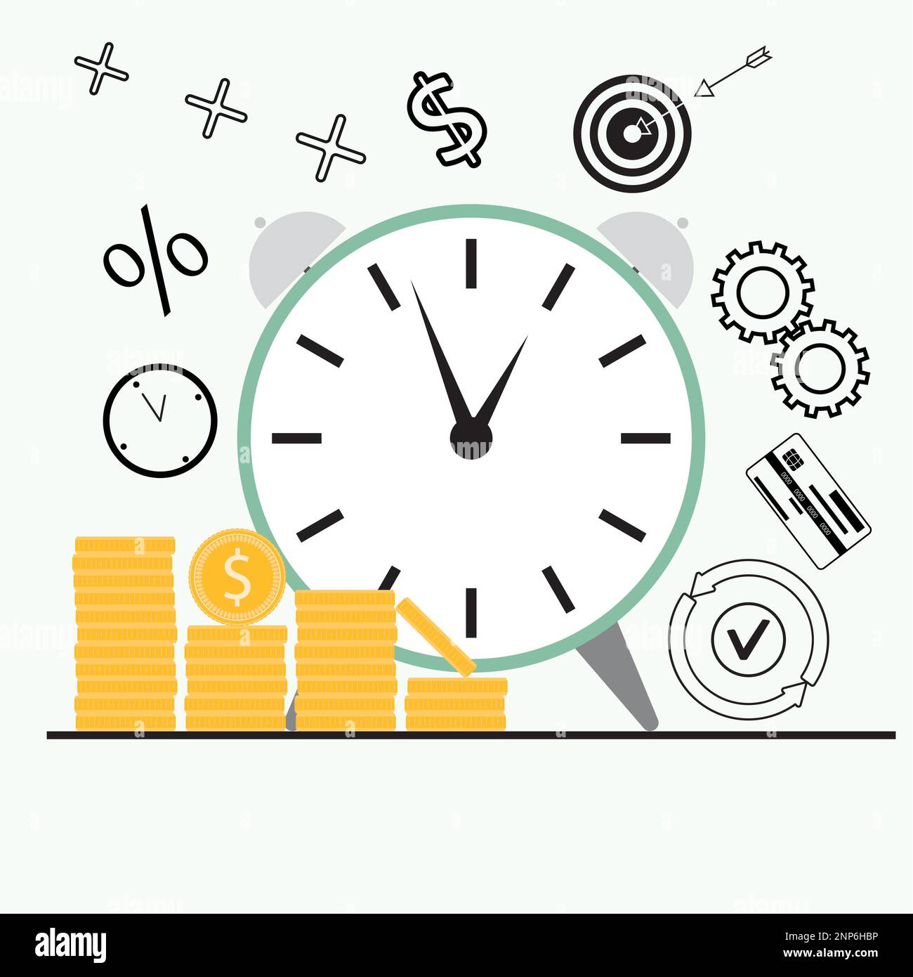 Time and money concept, save cash for work hours. Vector wealth