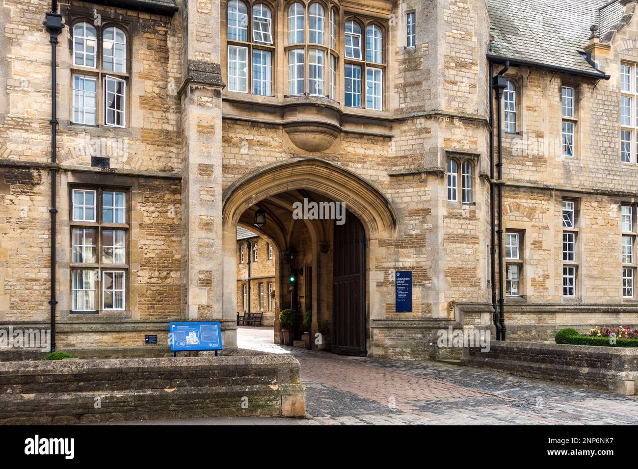 Archway entrance and Porters Lodge, Uppingham independent private boarding and day school, Rutland, England, UK Stock Photo