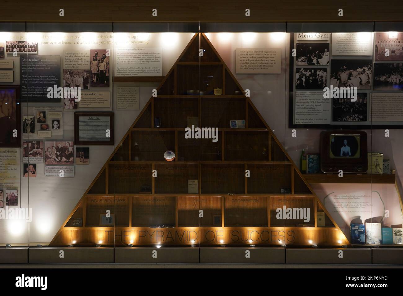 A John Wooden Pyramid of Success exhibit at Pauley Pavilion on the campus  of UCLA, Wednesday, Dec. 9, 2020, in Los Angeles, Calif. The facility.  opened in 1965, is the home of