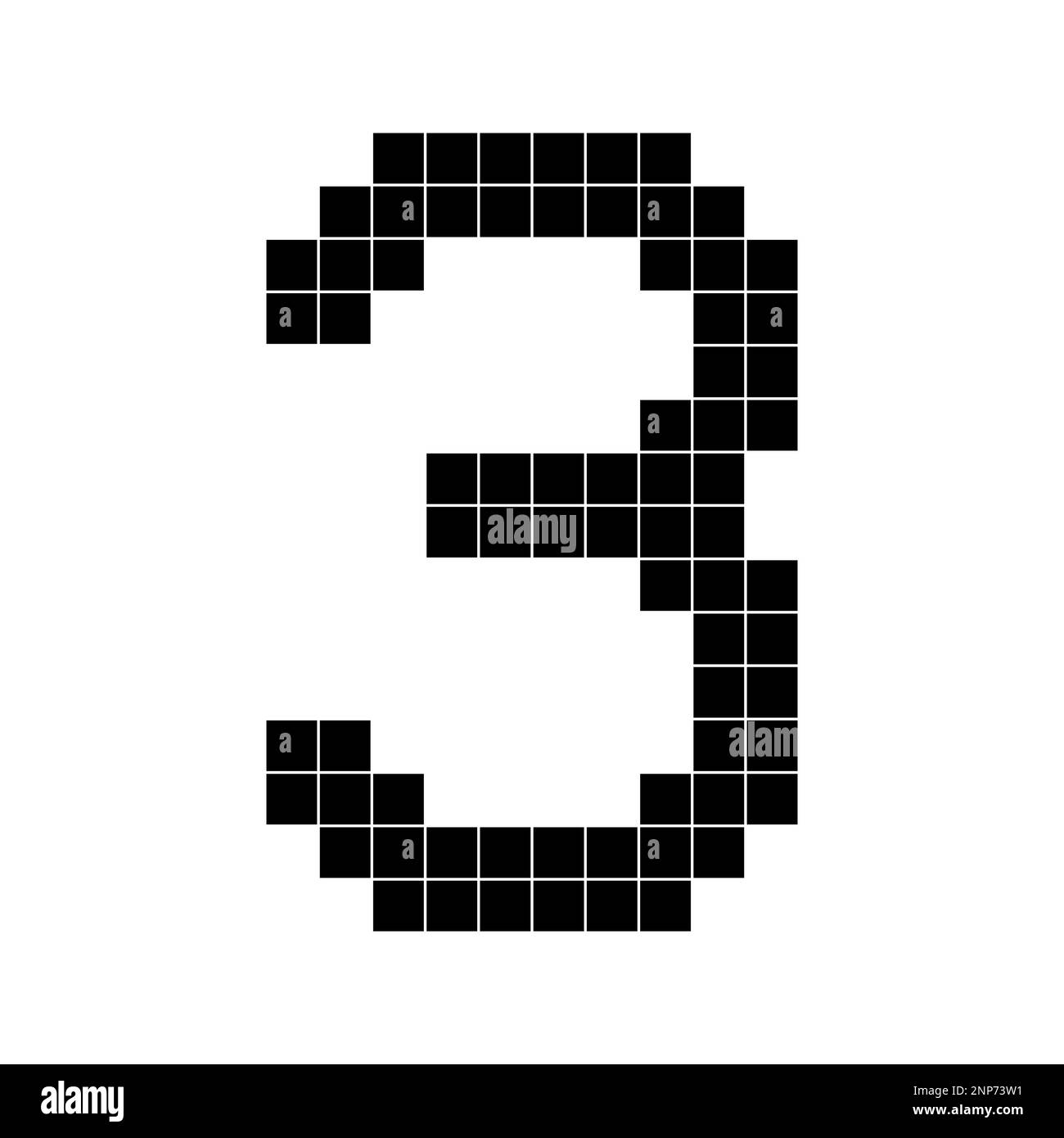 Number 3 three, 3d cube pixel shape minecraft 8 bit Stock Vector