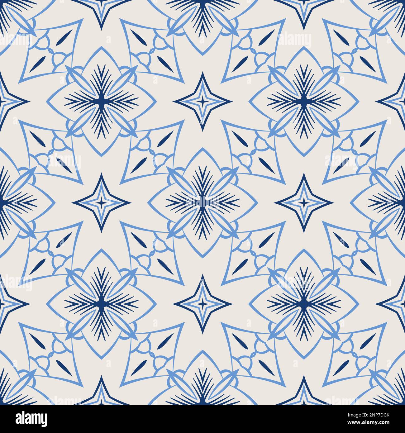 Vintage tile pattern. Seamless blue and white background with flower design Stock Vector