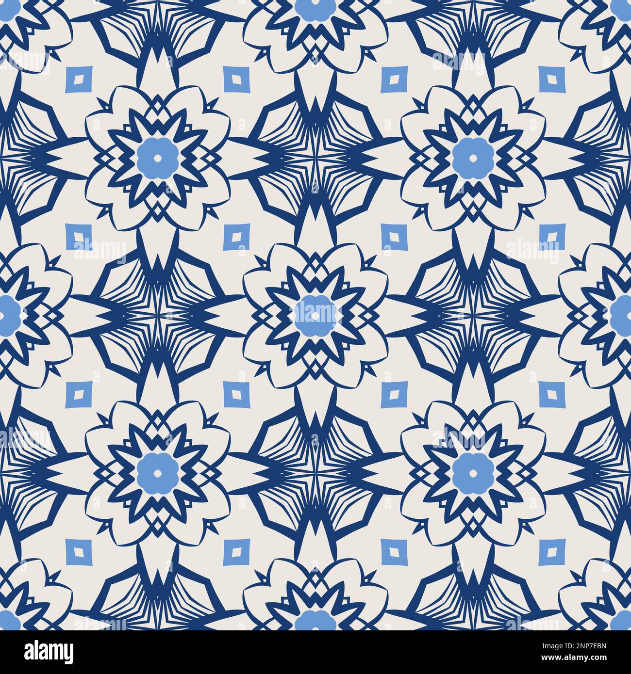 Vintage tile pattern. Seamless blue and white background with flower ...