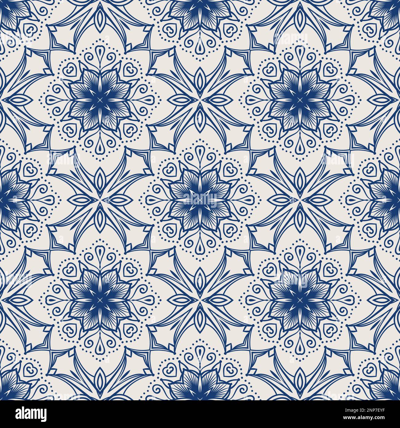 Vintage tile pattern. Seamless blue and white background with flower ...